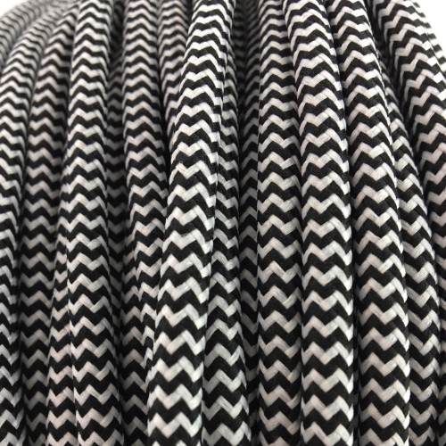 CÂBLE ELECTRIQUE TEXTILE BICOLORE ZIG ZAG NOIR BLANC