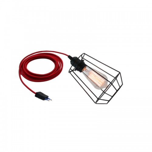 MOD. Applique baladeuse fil métal noir câble rouge D.16cm