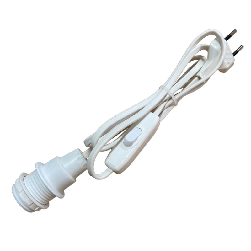 CABLE PVC BLANC AVEC INTER, FICHE ET DOUILLE E14