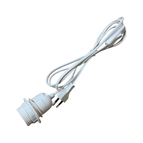 CABLE PVC BLANC AVEC INTER, FICHE ET DOUILLE E27