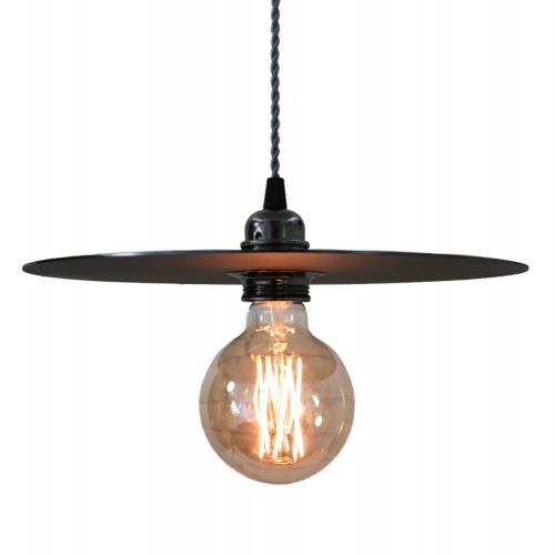 DISQUE. Suspension en acier vieilli avec câble torsadé gris D.30cm