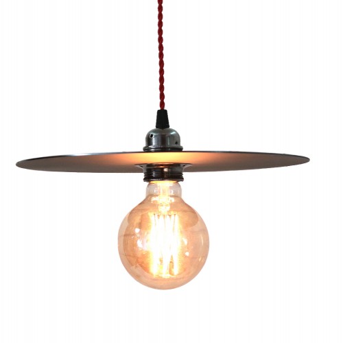 DISQUE. Suspension en acier vieilli avec câble torsadé bordeaux D.30cm
