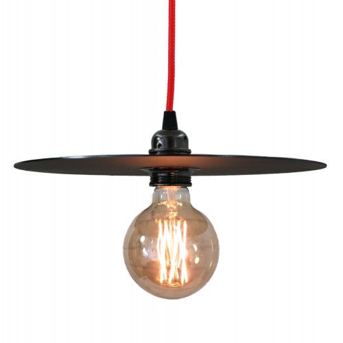 DISQUE. Suspension en acier vieilli avec câble rouge D.30cm