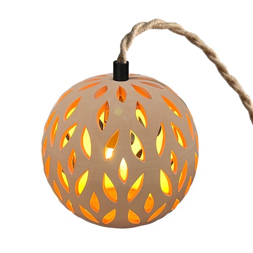 LAMPE BOULE TERRE CUITE - Câble jute tressé