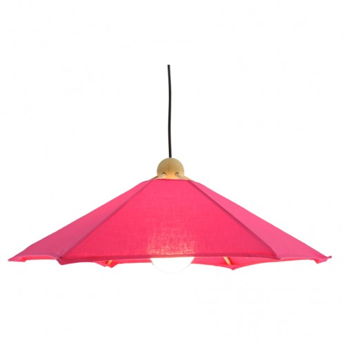 Suspension Toile & bois structure hêtre et toile coton framboise D.65cm