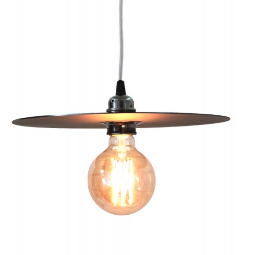 DISQUE. Suspension en acier vieilli avec câble blanc argent D.30cm
