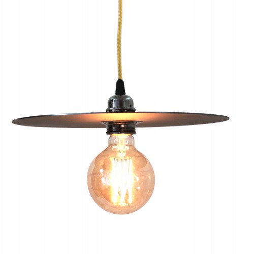 DISQUE. Suspension en acier vieilli avec câble jaune D.30cm