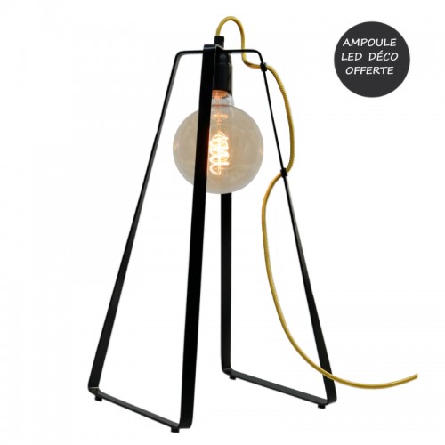 LAMPE LU CABLE JAUNE AVEC AMPOULE LED