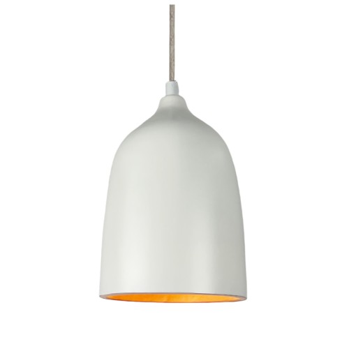 Kéo. Suspension en terre cuite blanc D.14cm - câble textile lin