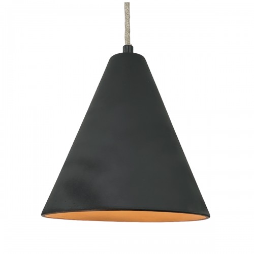 CÔNE Suspension en terre cuite charbon D.21cm - câble textile lin