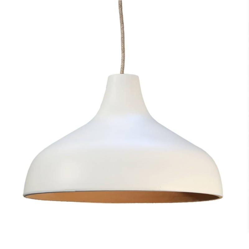 TERY. Suspension &Oslash;25cm en terre cuite blanc - c&acirc;ble textile lin