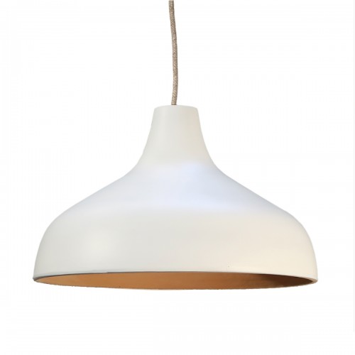 TERY. Suspension en terre cuite blanc D.25cm - câble textile lin