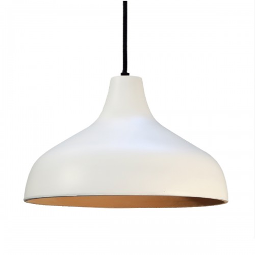 TERY. Suspension en terre cuite blanc avec câble textile noir D.25cm