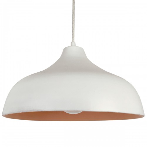 TERY. Suspension en terre cuite blanc avec câble textile lin D.35cm