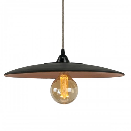NYL. Suspension en terre cuite charbon D.40cm - câble textile lin