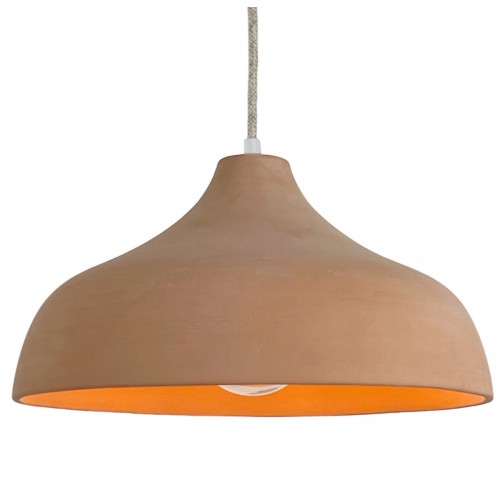 MERY. Suspension Ø35cm en terre cuite naturelle - câble textile lin