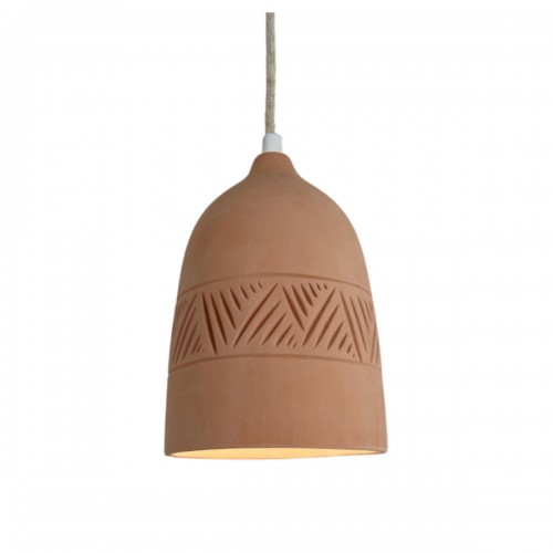 Kéo Suspension inca en terre cuite D.14cm - câble textile lin
