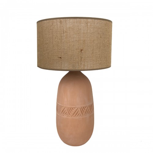 Kéo Lampe inca en terre cuite avec abat-jour jute naturel H. 47cm