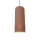 CYLINDRE Suspension en terre cuite motif sara D.12cm - câble textile lin