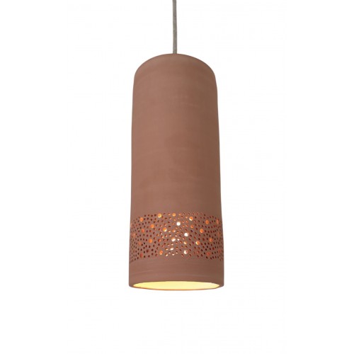 CYLINDRE Suspension en terre cuite motif sara D.12cm - câble textile lin