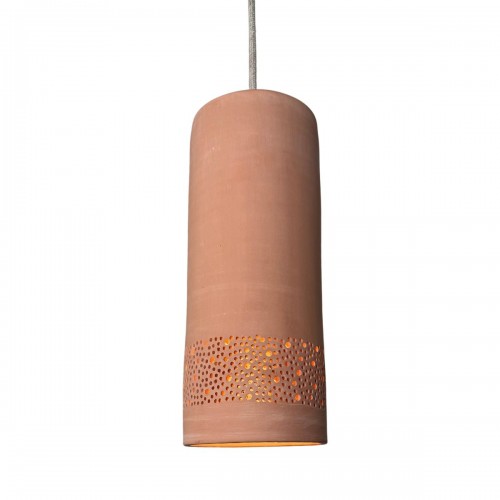 CYLINDRE Suspension en terre cuite motif sara D.12cm - câble textile lin