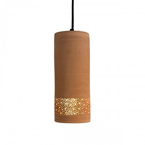 CYLINDRE Suspension en terre cuite motif sara D.12cm - câble textile noir