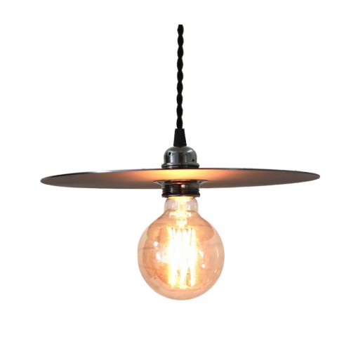 DISQUE. Suspension en acier vieilli avec câble torsadé noir D.30cm