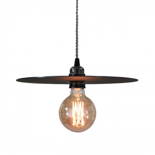 DISQUE. Suspension en acier vieilli avec câble torsadé gris D.30cm