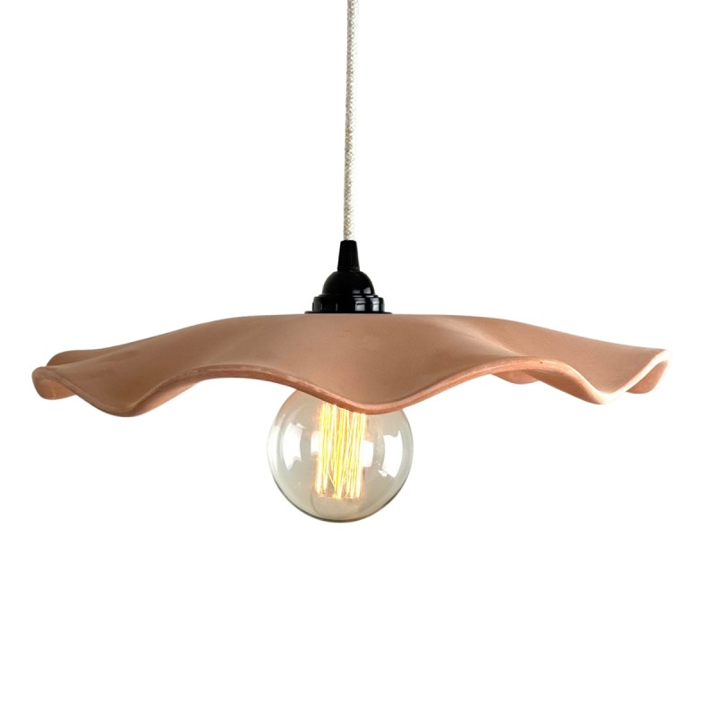 NOOR Suspension en terre cuite naturelle D.40cm - câble textile lin