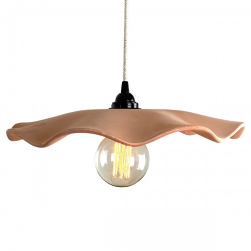 NOOR Suspension ondulée Ø40cm en terre cuite naturelle - câble textile noir