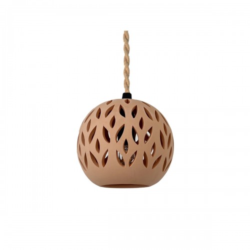 KURO. Suspension Ø15cm en terre cuite naturelle - câble textile jute