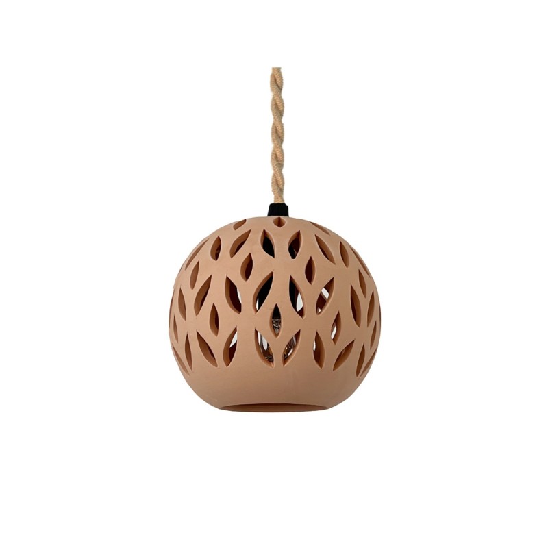 SUSPENSION BOULE TERRE CUITE - Câble jute tressé