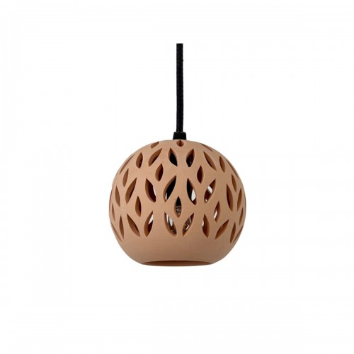 KURO. Suspension Ø15cm en terre cuite naturelle - câble textile noir