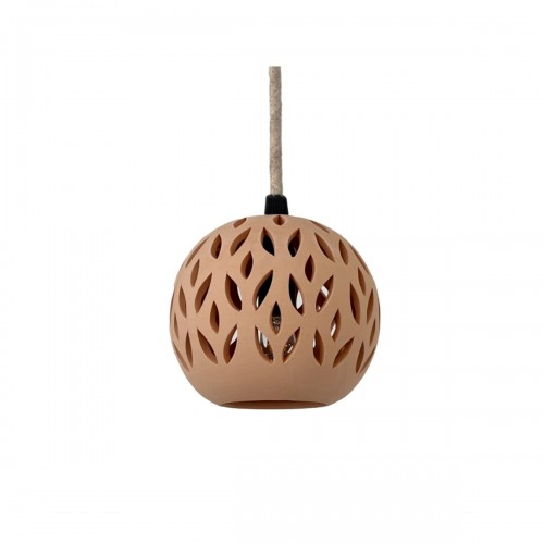KURO Suspension Ø15cm en terre cuite naturelle - câble textile lin