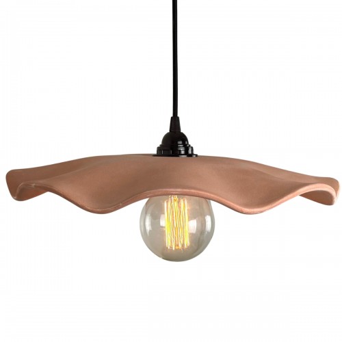 NOOR Suspension ondulée Ø40cm en terre cuite naturelle - câble textile noir