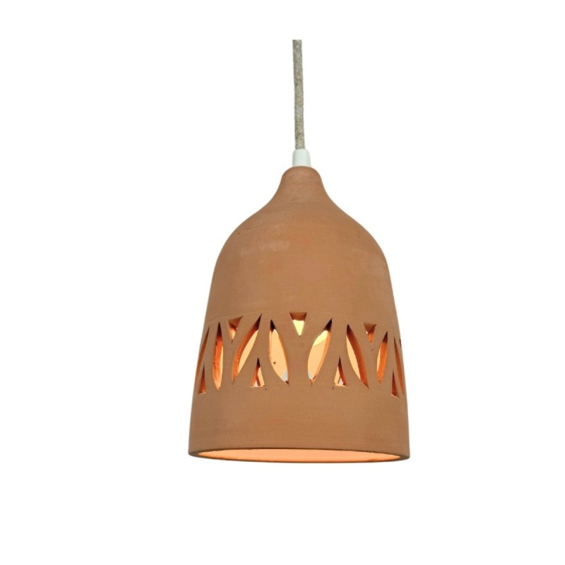 Kéo Suspension Ø14cm en terre cuite motif Feuille - câble textile lin