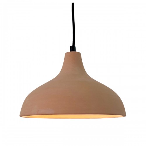 TERY. Suspension Ø25cm en terre cuite naturelle - câble textile noir
