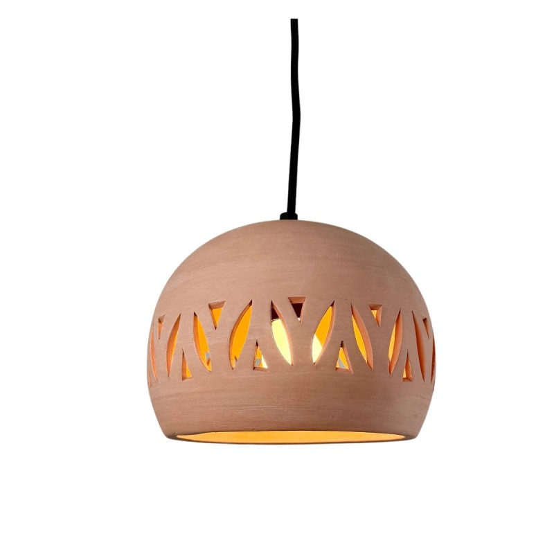 BABEL Suspension Ø21cm en terre cuite motif Feuille - câble textile noir