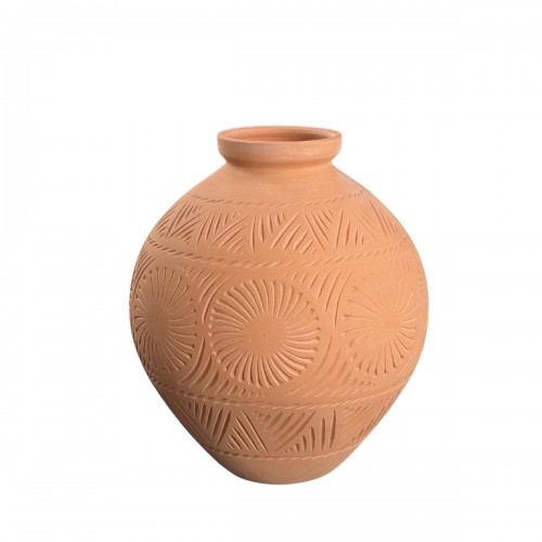 Vase en terre cuite naturelle avec anses et motifs