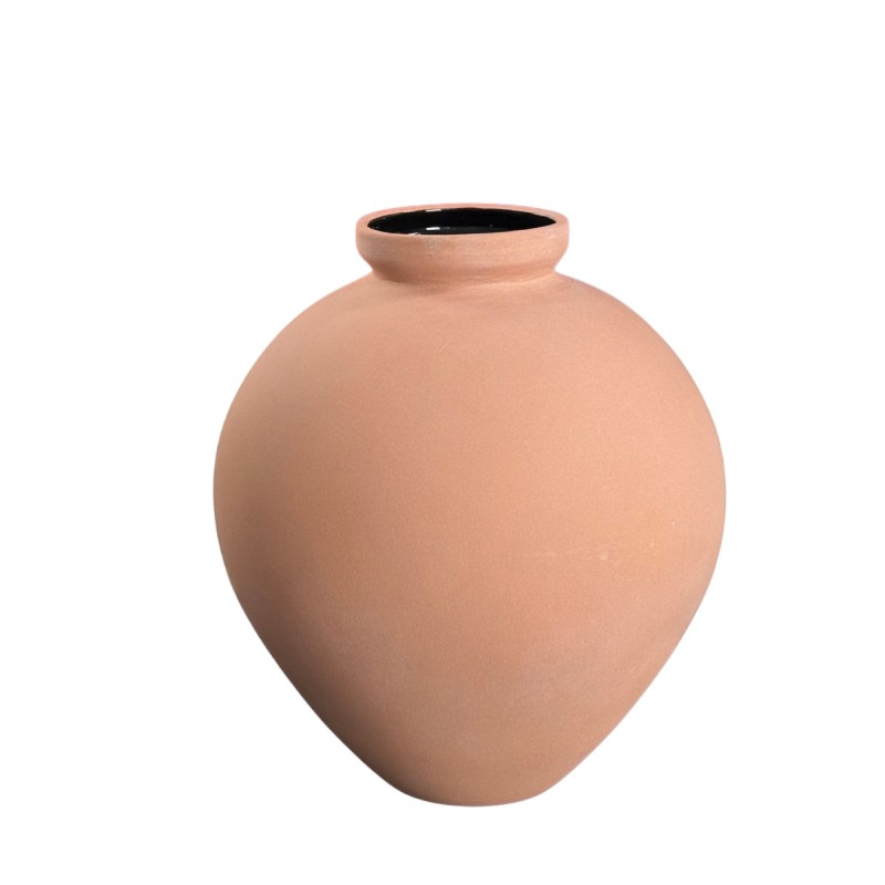 Poterie. Vase H.29cm en terre cuite interieur émaillé noir