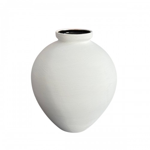 Poterie. Vase H.29cm blanc interieur émaillé noir