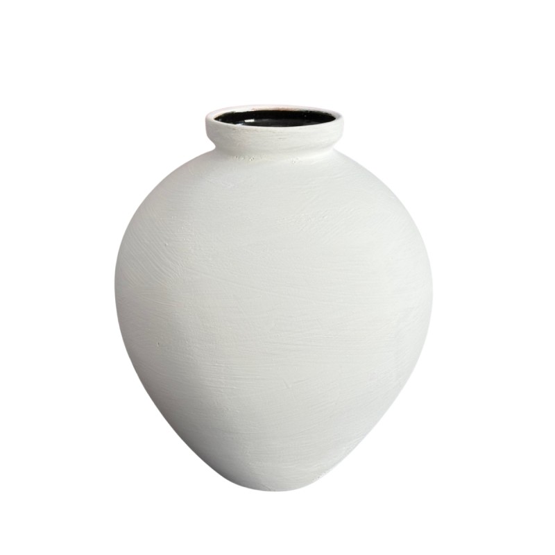 Poterie. Vase H.29cm blanc interieur émaillé noir