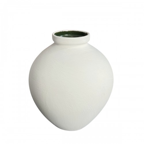 Poterie. Vase H.29cm blanc interieur émaillé vert