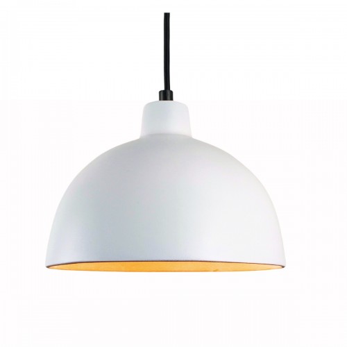 CLOCHE. Suspension Ø26cm en terre cuite blanc - câble textile noir