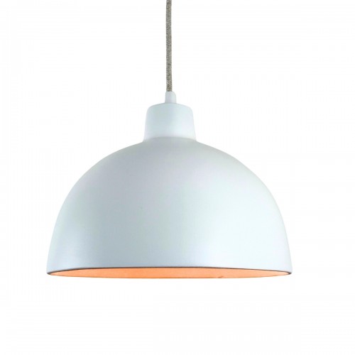 CLOCHE. Suspension Ø26cm en terre cuite blanc - câble textile lin