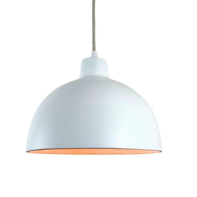 CLOCHE. Suspension Ø26cm en terre cuite blanc - câble textile lin
