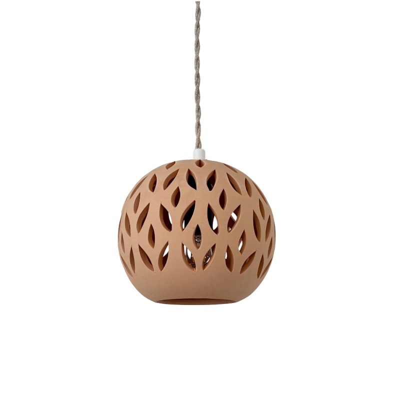 SUSPENSION BOULE TERRE CUITE - Câble jute tressé