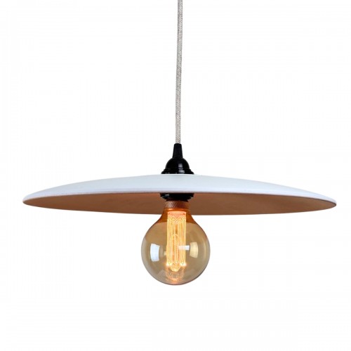 NYL. Suspension Ø40cm en terre cuite blanc - câble textile lin