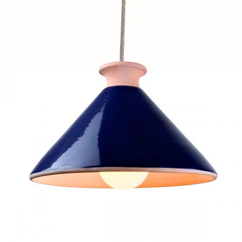 TAJ. Suspension Ø29cm en terre cuite émaillée bleu