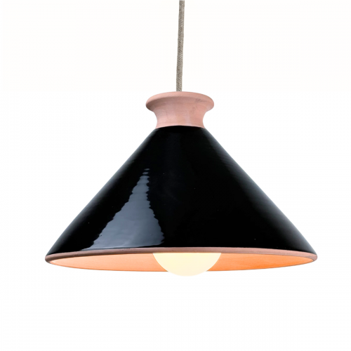 TAJ. Suspension Ø29cm en terre cuite émaillée noir
